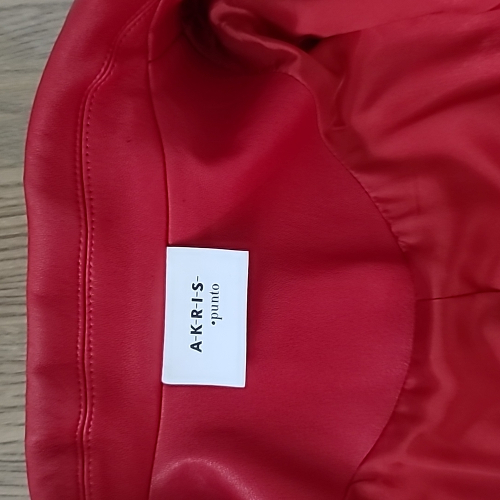 Akris Punto Asymmetric Zip Fitted Lux Nappa Leather Biker Jacket in Red - NWOT - Picture 11 of 17